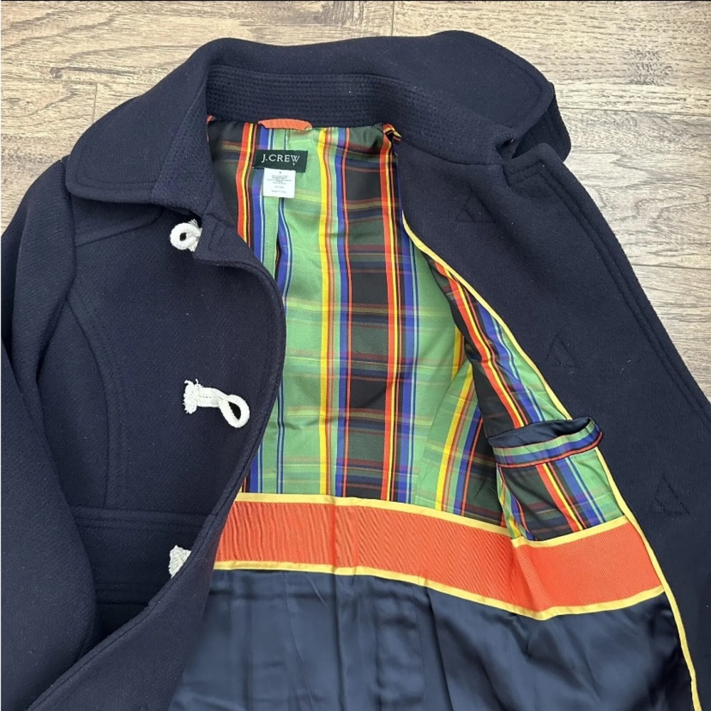 J. Crew Black Wool Silk Plaid Toggle Pea Coat Jacket - Picture 13 of 16